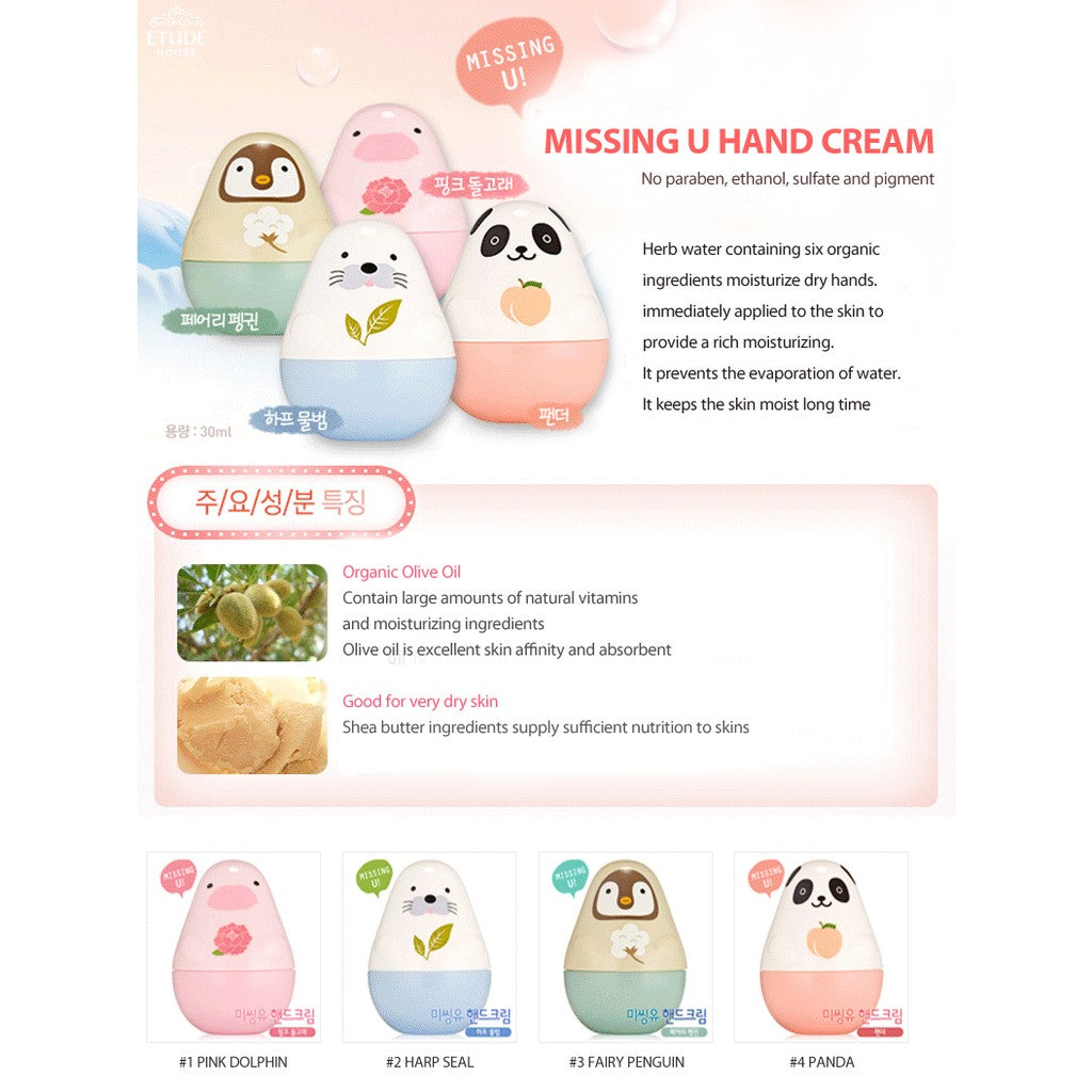 Etude House Missing U Hand Cream Harp Seals - Korean-Skincare